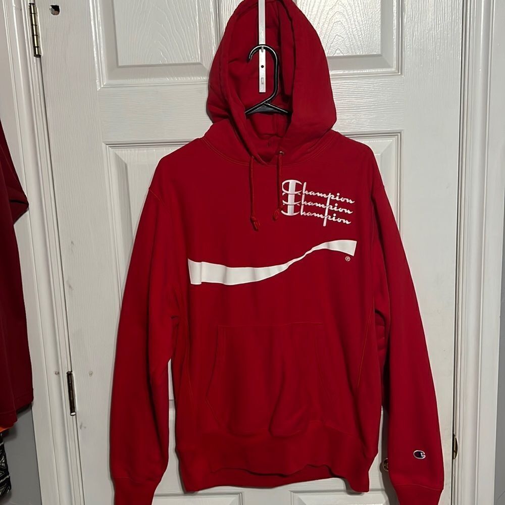 🔥🔥 CHAMPION x COCA-COLA Reverse Weave Thick Heavy HOODIE - Sz L - EXCELLENT